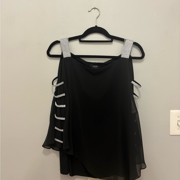 MSK Black Top with Silver Embellished Straps - Picture 8 of 13
